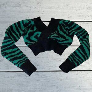 Green and Black Zebra Print Women's Sweater
